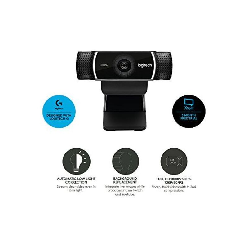 Webcam Logitech C922 HD 1080p Streaming Tripode Noir
