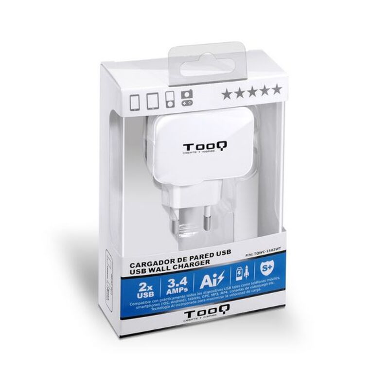 Chargeur mural TooQ AATCAT0150 USB x 2 17W Blanc