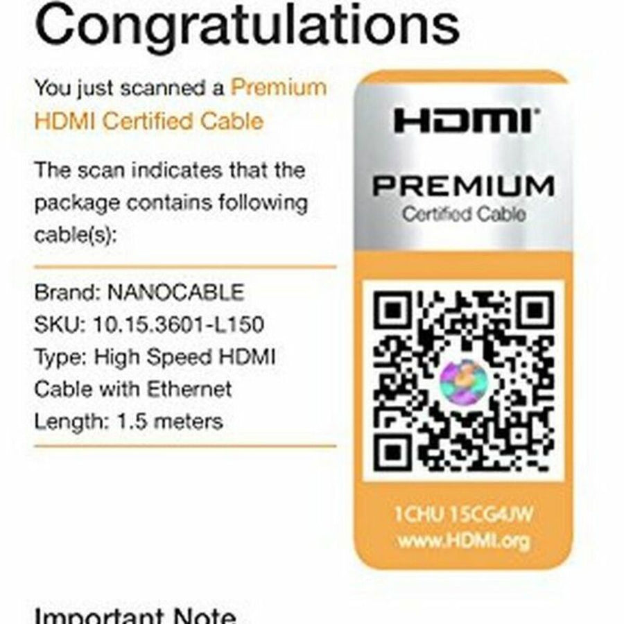 Câble HDMI NANOCABLE HDMI V2.0, 1.5m 10.15.3601-L150 V2.0 4K 1,5 m Noir