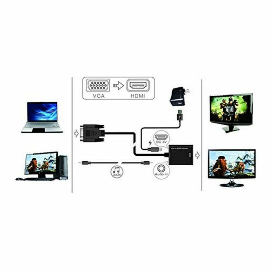 Adaptateur VGA vers HDMI avec Audio approx! APPC25 3,5 mm Micro USB 20 cm 720p/1080i/1080p
