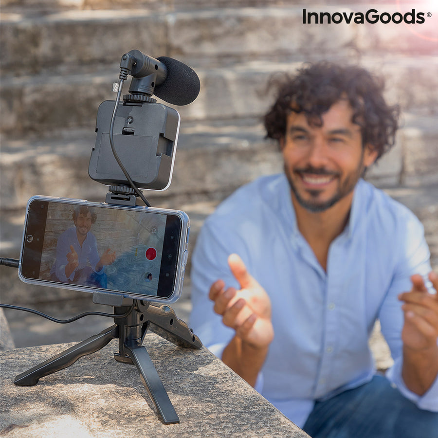 Kit Vlogging avec Lumière, Micro y Télécommande Plodni InnovaGoods 6 Pièces